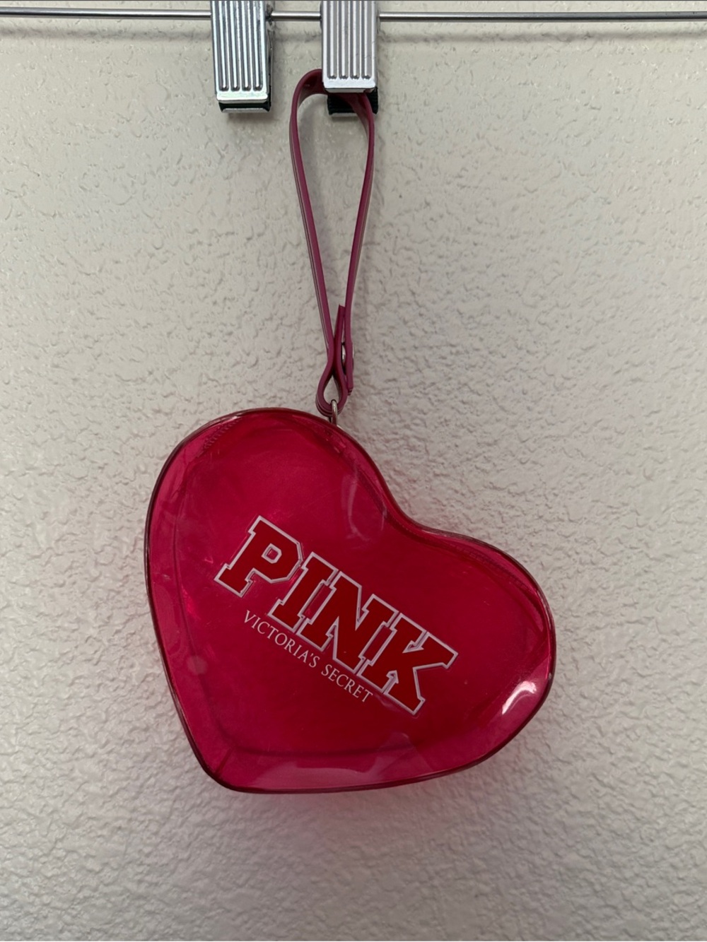 PINK Victoria's Secret Hot Pink Heart Wristlet Pouch/Cosmetic/Coin Purse